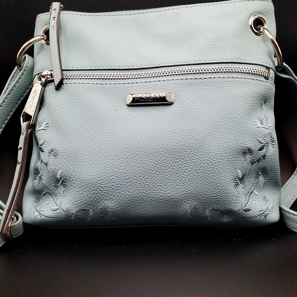 Rosetti Purse Baby Blue W/ Embroidered Flowers & Adjustable Strap. 9